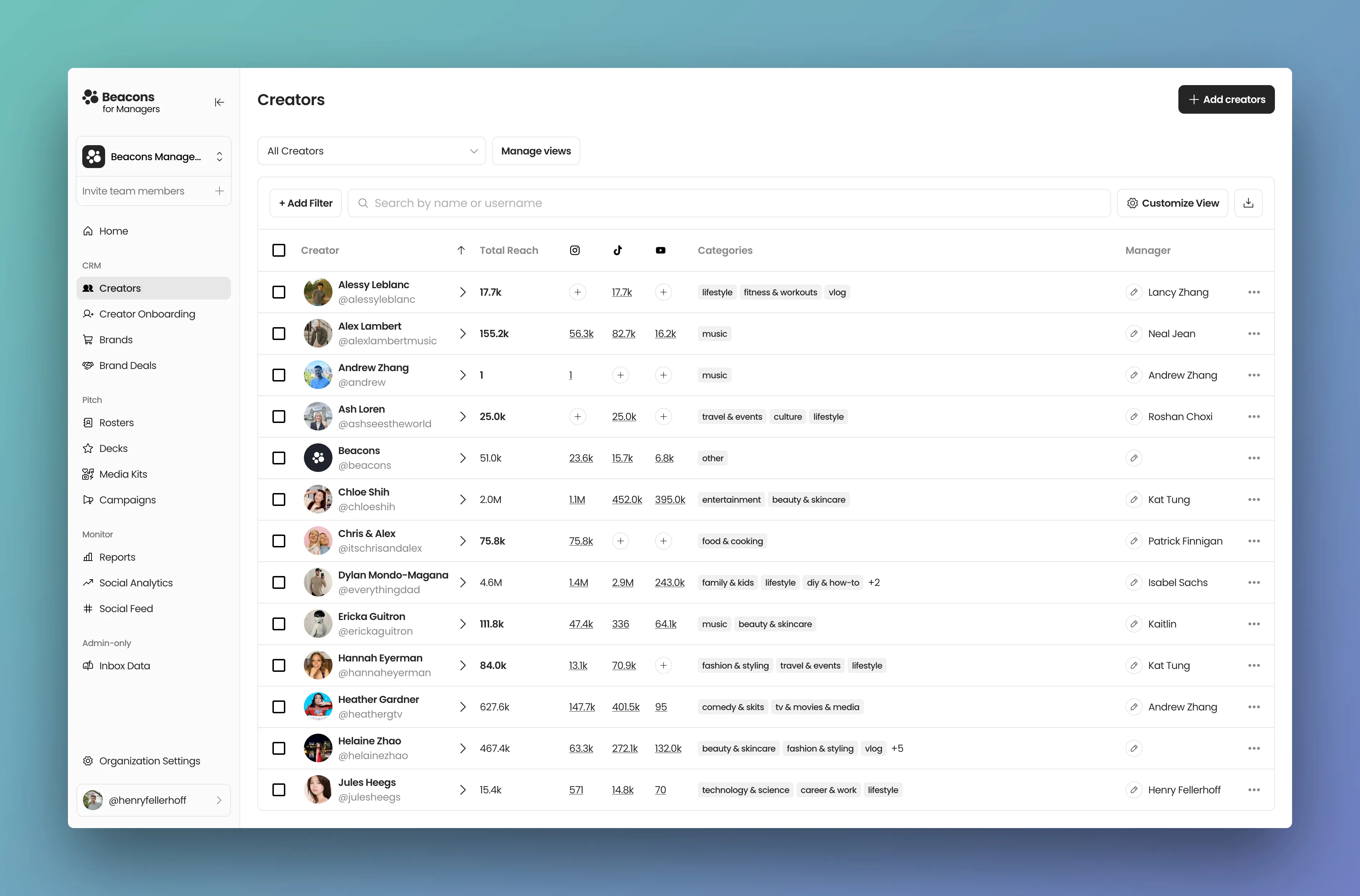 Screenshot of the Beacons media kit builder