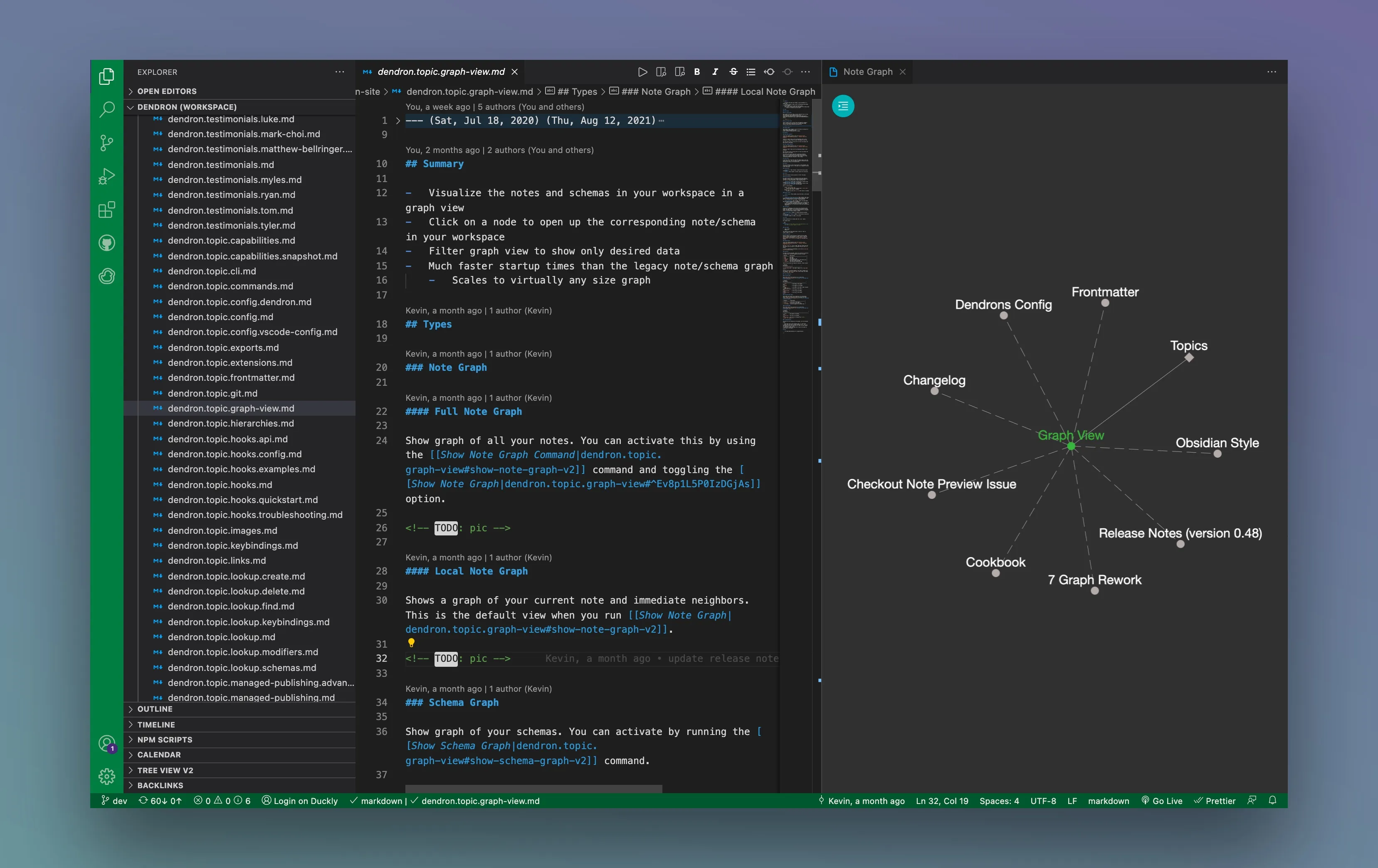 Screenshot of the Dendron local graph view