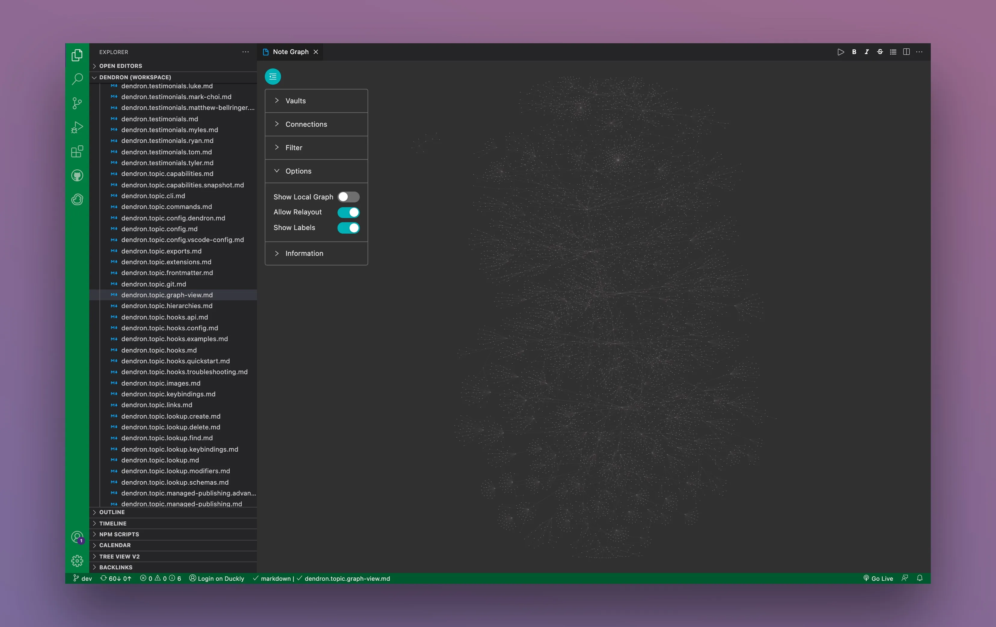 Screenshot of the Dendron global graph view