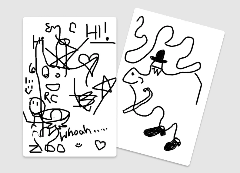 Two selected drawings from a collaborative group drawing app