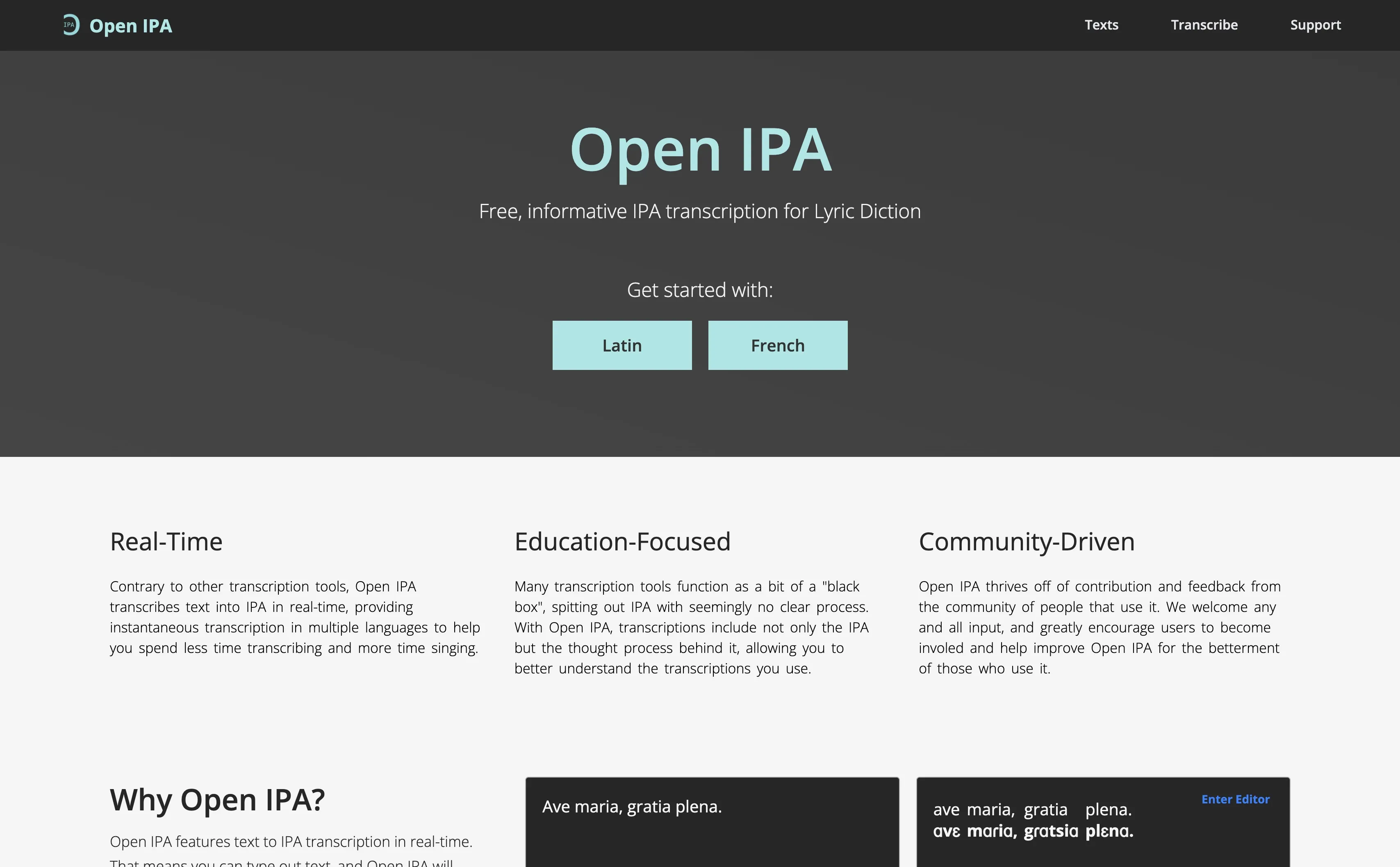 Screenshot of the Open IPA homepage
