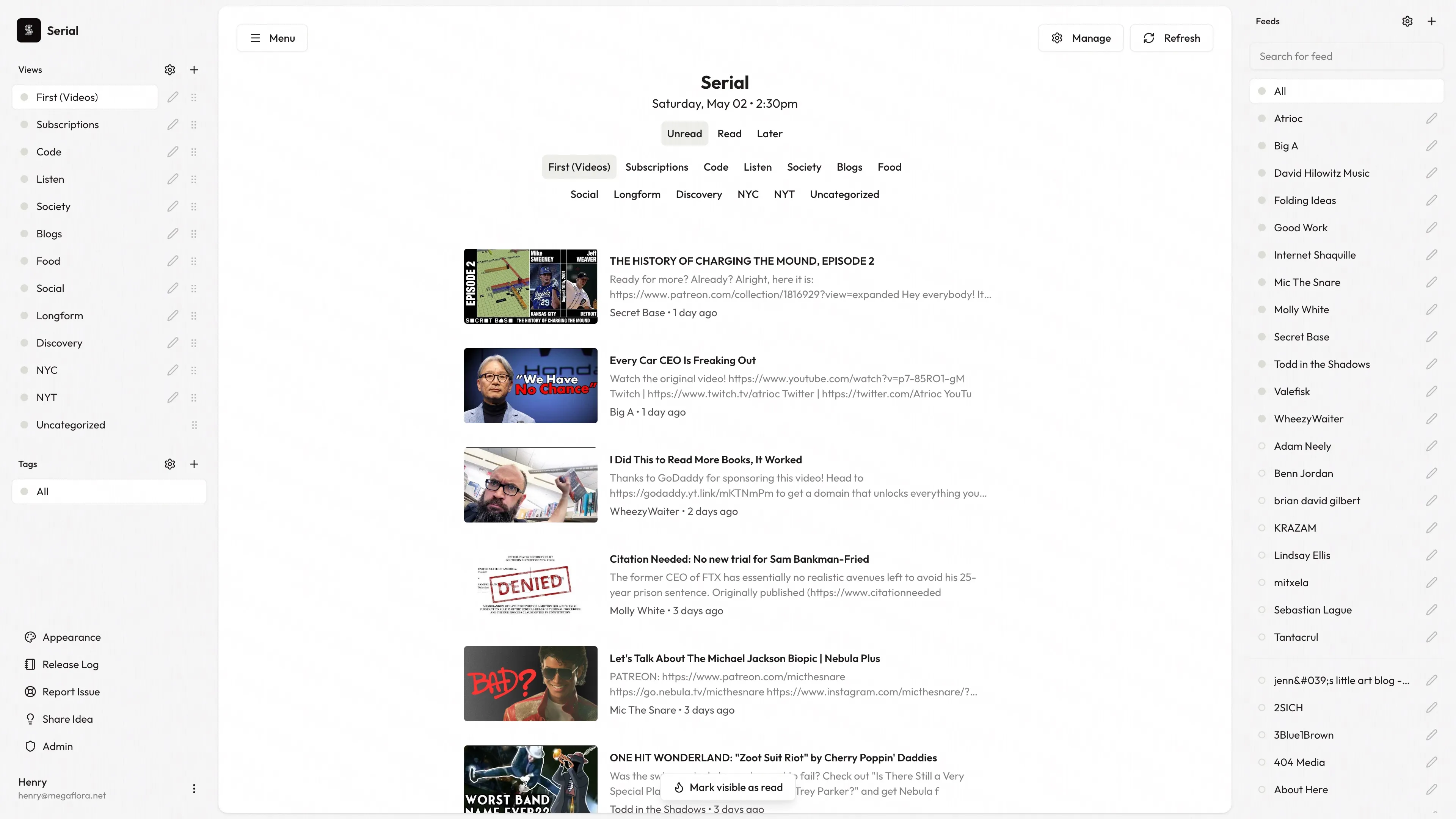 Screenshot of the Serial feed in light mode